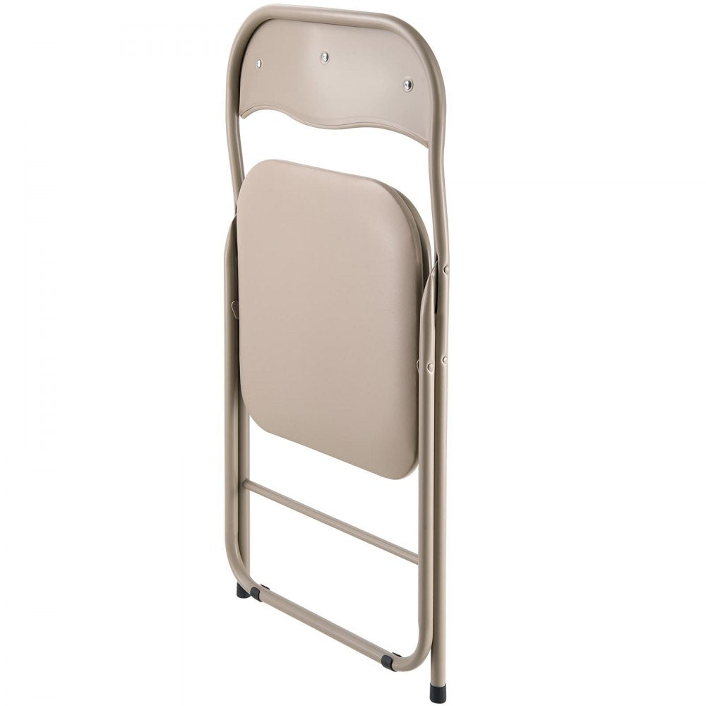 VEVOR 4 Pack Folding Chairs, Foldable Leather Chairs with Heavy Duty Metal Frame & Padded Cushion, Portable Folding Card Table Chairs, Stackable Seats for Home, Yard, Garden, Parties, Events, Khaki