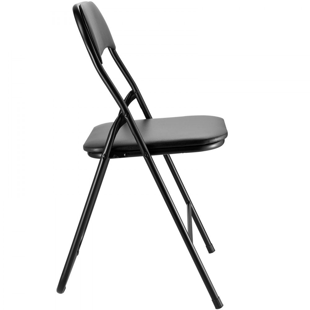 VEVOR 4 Pack Folding Chairs, Foldable Leather Chairs with Heavy Duty Metal Frame & Padded Cushion, Portable Folding Card Table Chairs, Stackable Seats for Home, Yard, Garden, Parties, Events, Black