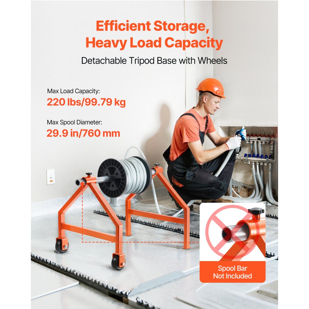 VEVOR Wire Spool Rack, 220 lbs Load Capacity, Portable Cable Caddy, Moveable Wire Rack with Wheels, Spool Holder, Up to 29.9 in Diameter, for Electrical Industrial and Retail Use, Working Efficiency
