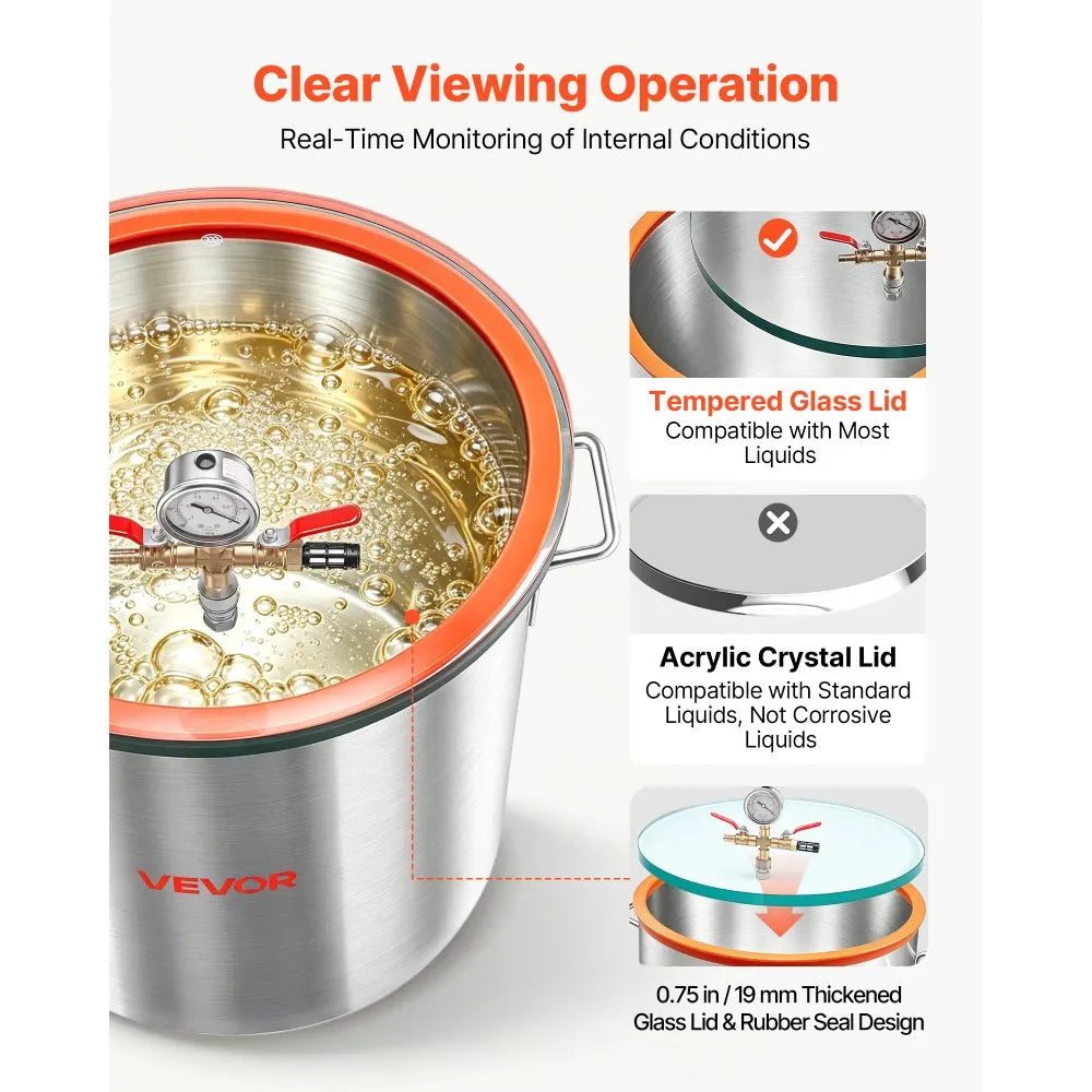 VEVOR 15 Gallon Vacuum Chamber, Aluminum Alloy, Vacuum Degassing Chamber with Tempered Glass Lid, Hose, Air Filter, for Resin Casting, Stabilizing Wood, Degassing Silicone, Epoxies, Essential Oils