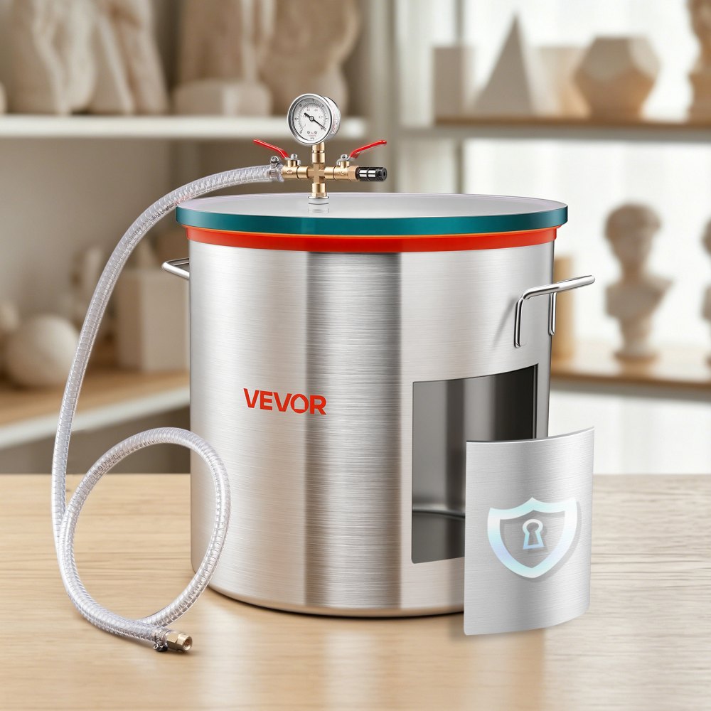 VEVOR 15 Gallon Vacuum Chamber, Aluminum Alloy, Vacuum Degassing Chamber with Tempered Glass Lid, Hose, Air Filter, for Resin Casting, Stabilizing Wood, Degassing Silicone, Epoxies, Essential Oils