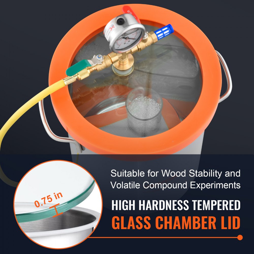 VEVOR 3 Gallon Vacuum Chamber, Upgraded Tempered Glass Lid Vacuum Degassing Chamber, 304 Stainless Steel Chamber, for Stabilizing Wood, Resin Degassing, Silicone Degassing and Plaster Degassing