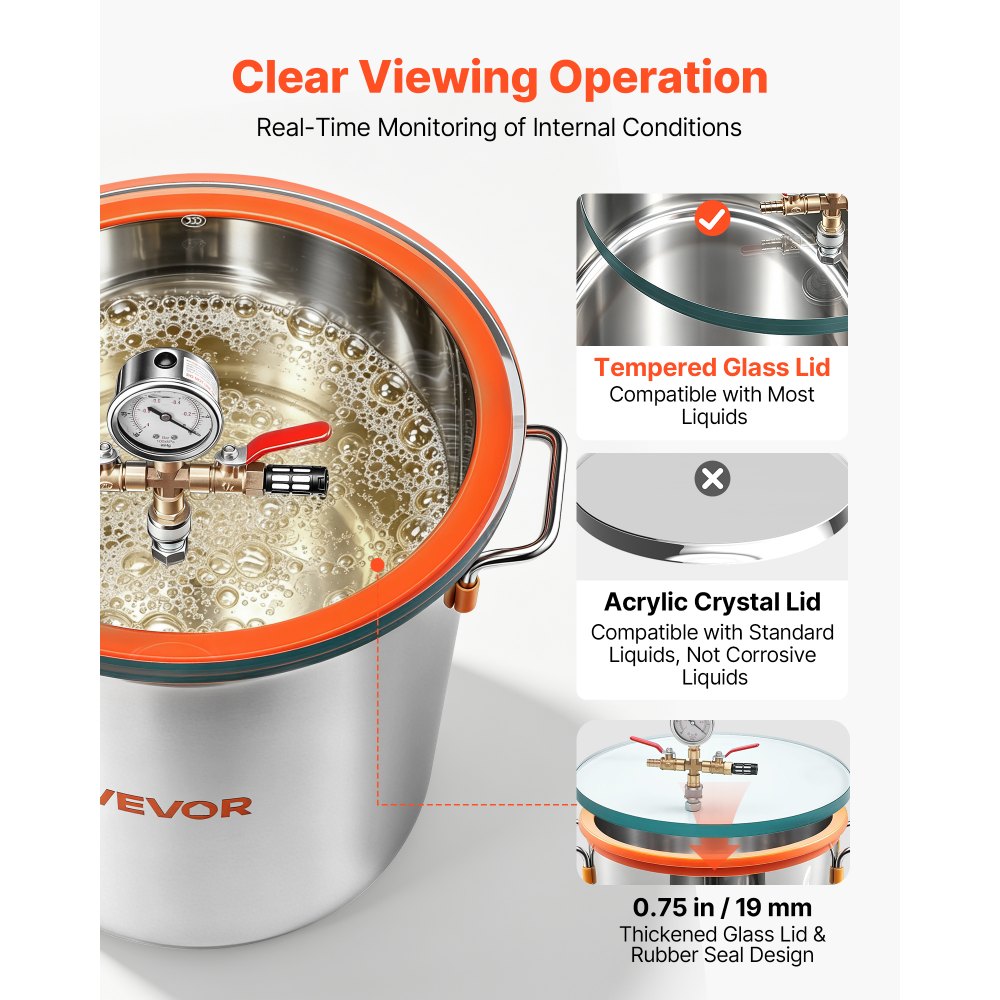 VEVOR 9 Gallon Vacuum Chamber, Stainless Steel, Vacuum Degassing Chamber with Tempered Glass Lid, Hose, Air Filter, for Resin Casting, Stabilizing Wood, Degassing Silicone, Epoxies, Essential Oils