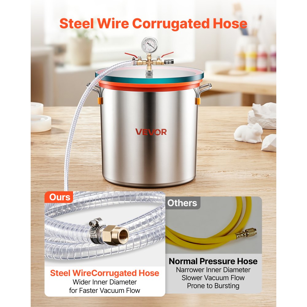 VEVOR 9 Gallon Vacuum Chamber, Stainless Steel, Vacuum Degassing Chamber with Tempered Glass Lid, Hose, Air Filter, for Resin Casting, Stabilizing Wood, Degassing Silicone, Epoxies, Essential Oils