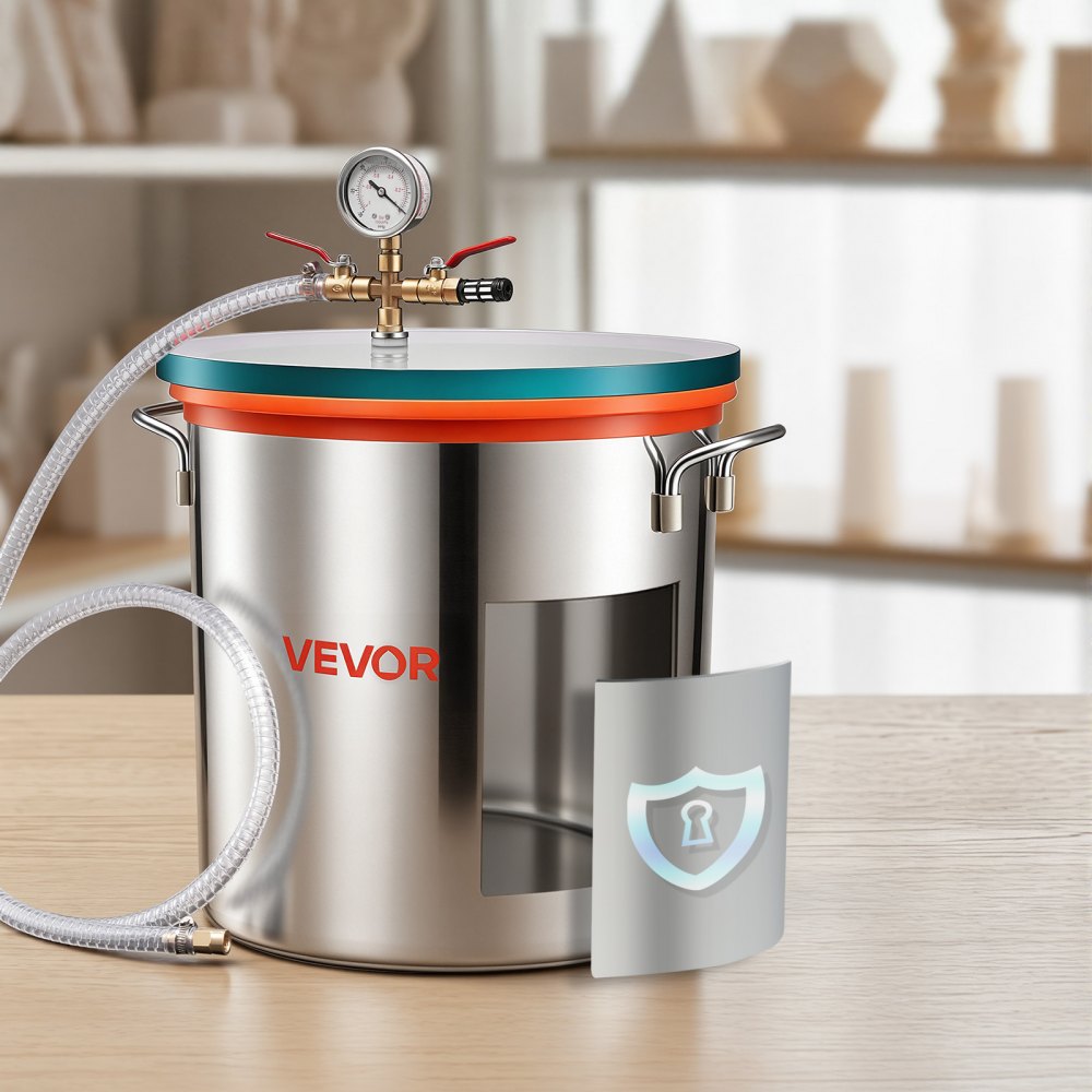 VEVOR 9 Gallon Vacuum Chamber, Stainless Steel, Vacuum Degassing Chamber with Tempered Glass Lid, Hose, Air Filter, for Resin Casting, Stabilizing Wood, Degassing Silicone, Epoxies, Essential Oils