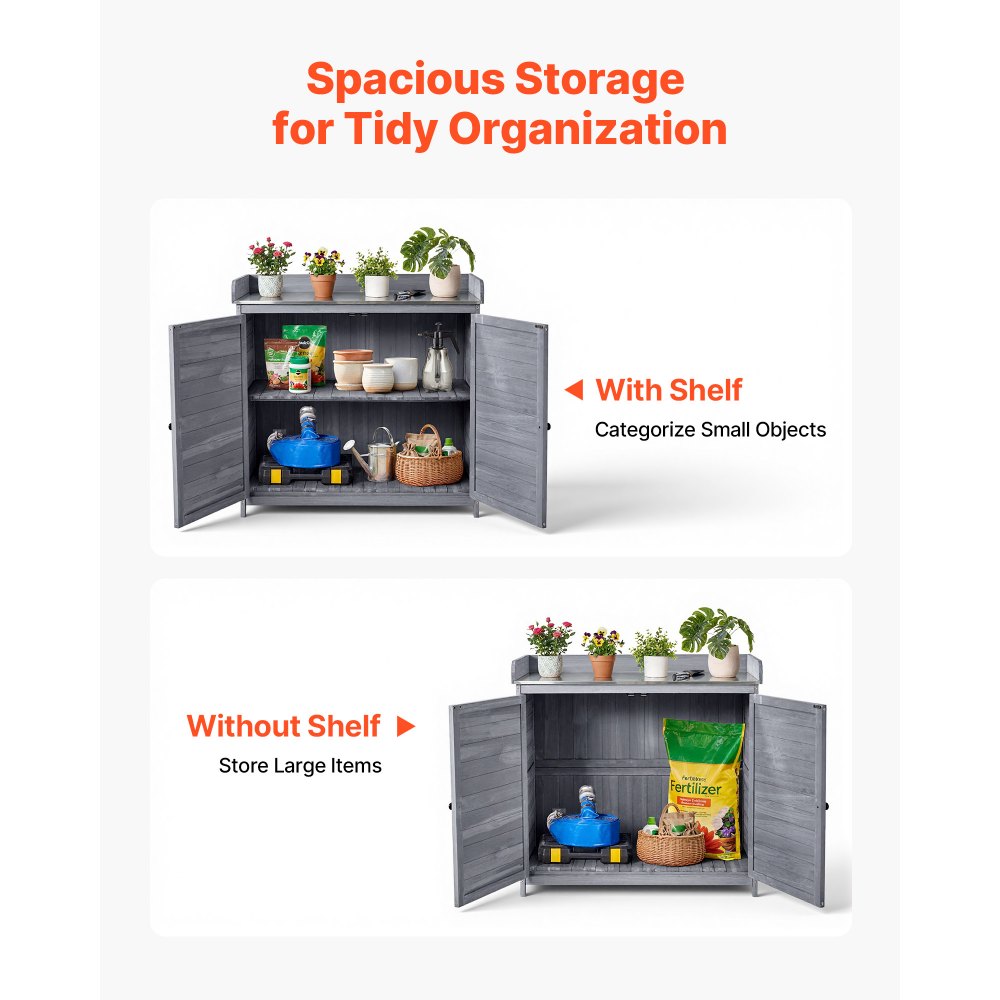 VEVOR Potting Bench Table, Outdoor Gardening Wooden Storage Cabinet with 39 x 19 in Wood Tabletop, Garden Planting Workstation with Large Storage Space for Patio, Backyard, Gray