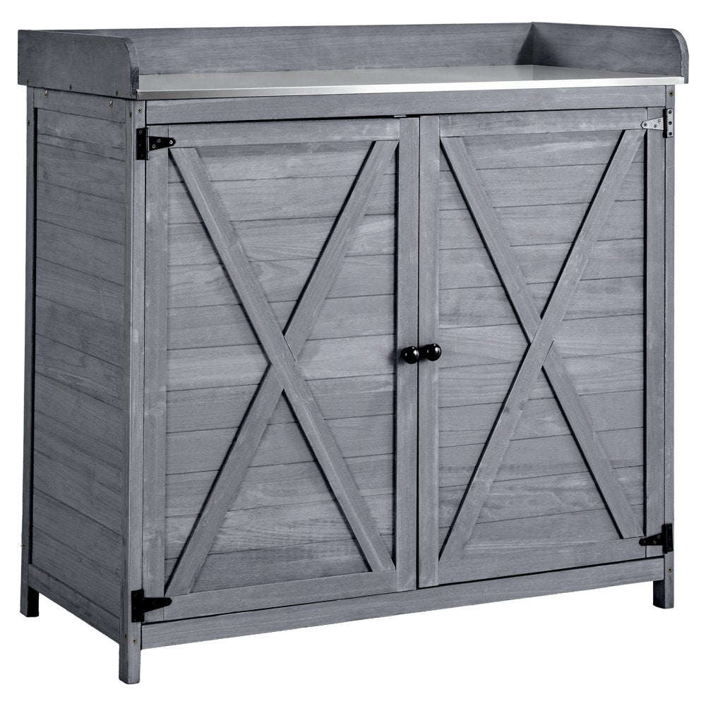 VEVOR Potting Bench Table, Outdoor Gardening Wooden Storage Cabinet with 39 x 19 in Wood Tabletop, Garden Planting Workstation with Large Storage Space for Patio, Backyard, Gray