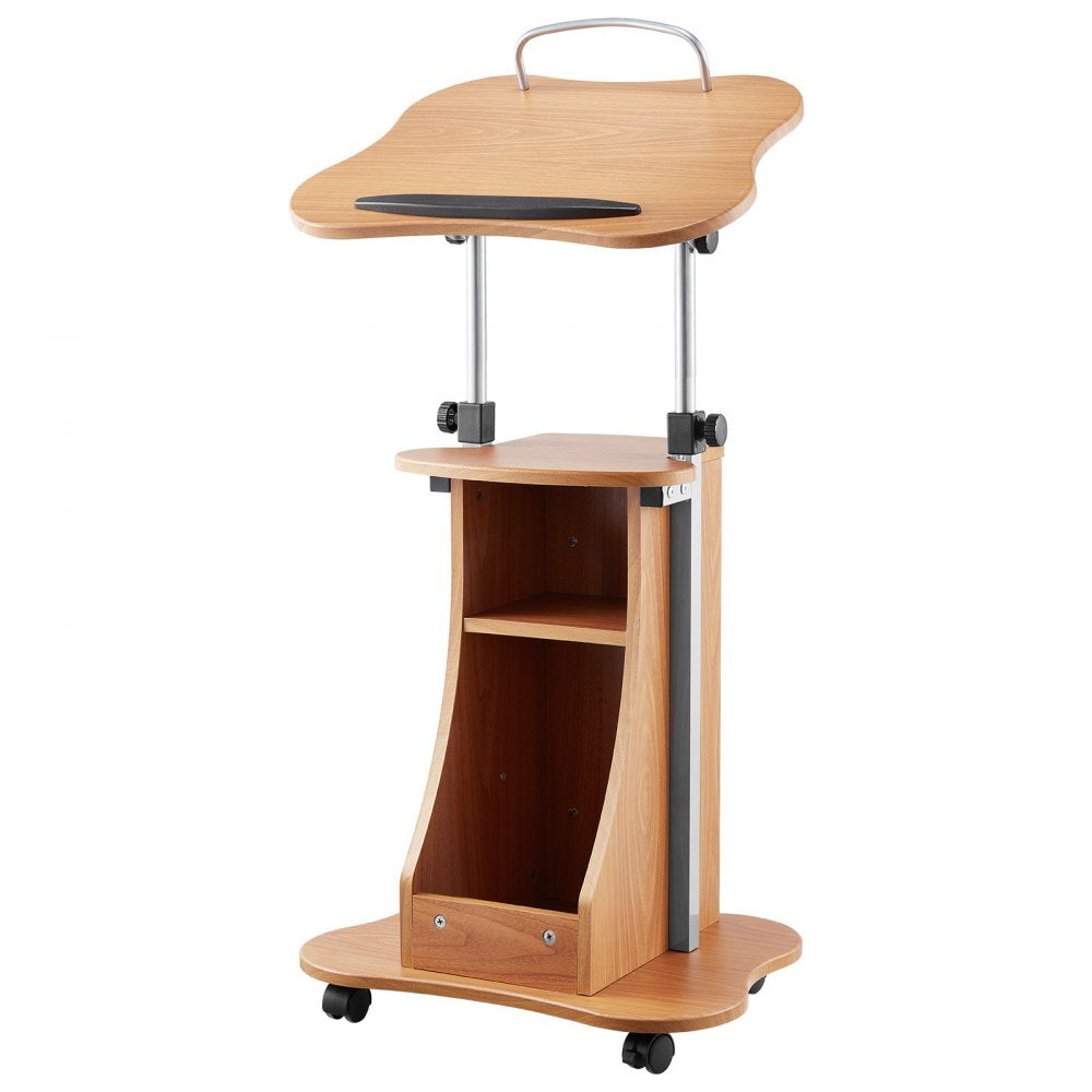 VEVOR Podium Stand, 43-Inch Wooden Lectern, Portable Laptop Desk with Lockable Wheels, Wide Reading Surface and Open Storage Area, Adjustable Height and Angle, for Speeches, Lectures, or Presentations