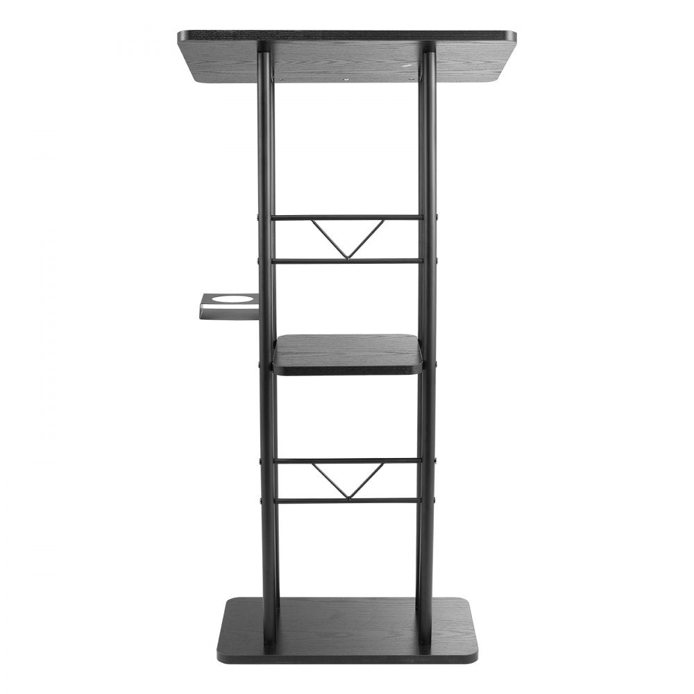 VEVOR Podium Stand, 47-Inch Metal Lectern, Curved Standing Podium with Wide Reading Surface, Open Storage Compartment, Book Stopper, Cup Holder, for Classroom, Wedding, Conference, Speech, and Concert