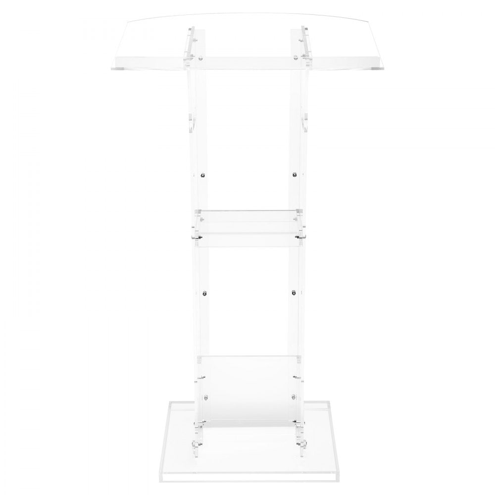VEVOR Podium Stand, 43-Inch Acrylic Lectern, Portable Laptop Desk with Wide Reading Surface and Storage Shelf, Book Stopper, Floor-Standing, for Classroom, Wedding, Conference, Lecture and Concert