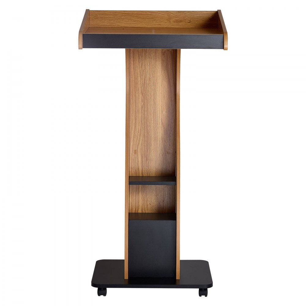 VEVOR Podium Stand, 47 inch Wooden Lectern Mobile Laptop Desk Storage Shelf, for Schools, Churches and Events, Portable Presentation Lectern Stand with Storage Shelf, Three-Sided Panels, and Book Stop