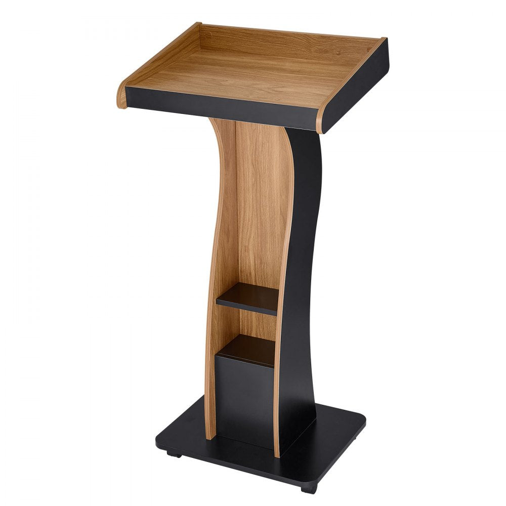 VEVOR Podium Stand, 47 inch Wooden Lectern Mobile Laptop Desk Storage Shelf, for Schools, Churches and Events, Portable Presentation Lectern Stand with Storage Shelf, Three-Sided Panels, and Book Stop
