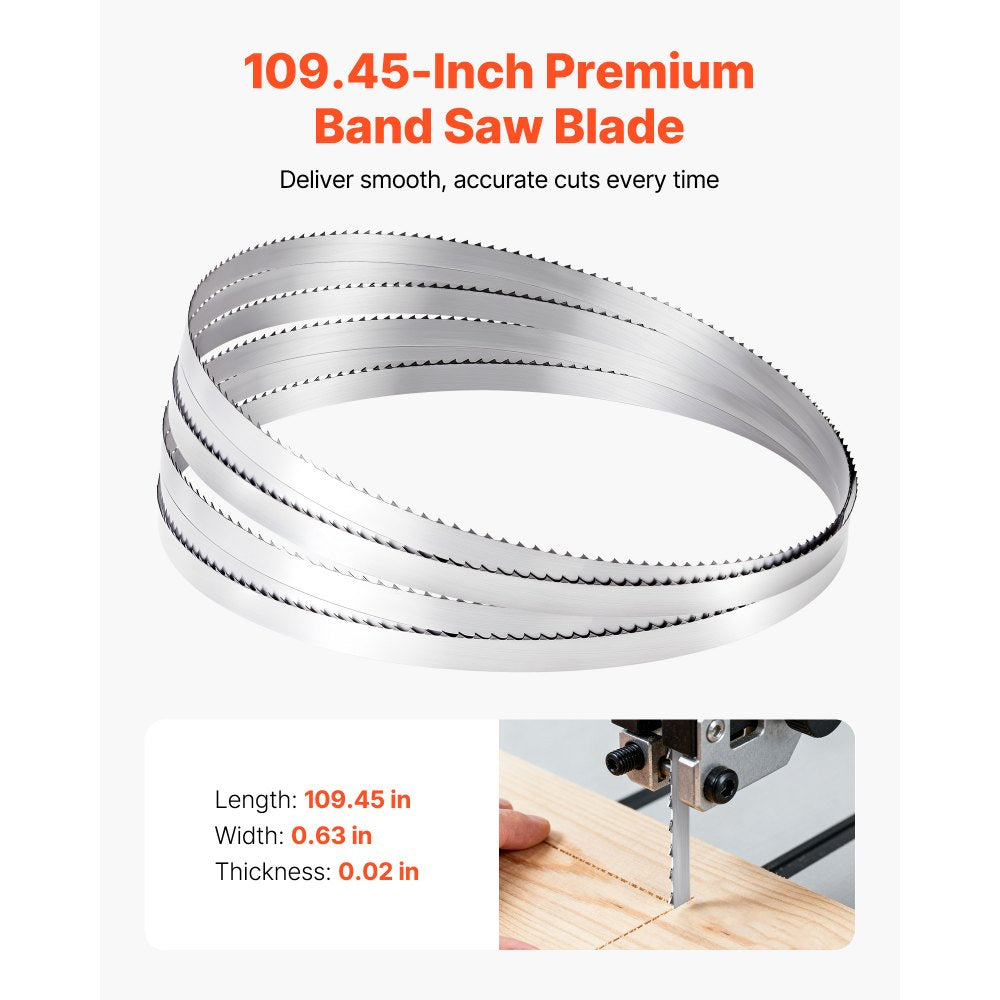VEVOR Bandsaw Blade, 109.45 Inch Length, 4 TPI Band Saw Blade with 18 HRC Hardened Sharp Teeth, High-Strength Carbon Steel, 0.6 Inch Width, Replacement for Major Woodworking Band Saw Brands, 1 Pack