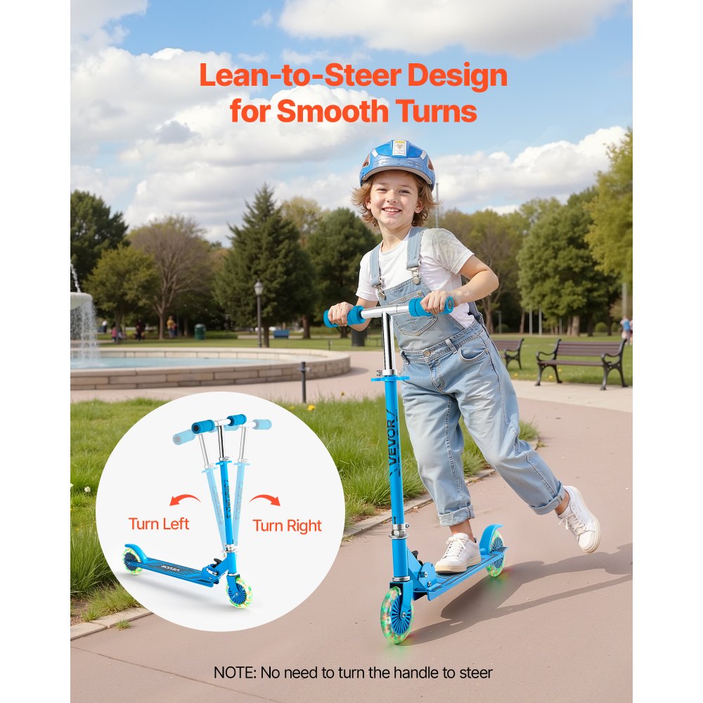 VEVOR Kick Scooter for Kids Ages 3+, 2-Wheel Toddler Scooter with Light-Up Wheels, Adjustable Height Handlebar, Wide Anti-Slip Deck, Foldable Lightweight Frame for Boys & Girls up to 110 lbs, Blue