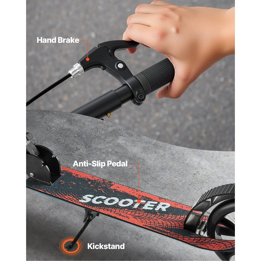 VEVOR Kick Scooter for Kids Ages 8+, Teens & Adults, 2-Wheel Toddler Scooter with Height Adjustable Handlebar, Wide Anti-Slip Deck, Foldable Lightweight Frame for Boys & Girls up to 220 lbs, Black