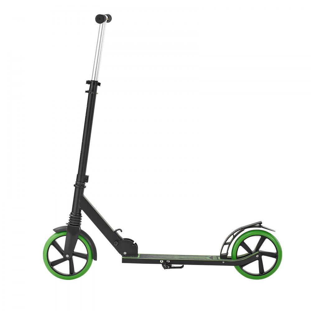 VEVOR Kick Scooter for Kids Ages 8+, Teens & Adults, 2-Wheel Toddler Scooter with Adjustable Height Handlebar, Wide Anti-Slip Deck, Foldable Lightweight for Boys & Girls up to 220 lbs, Black + Green