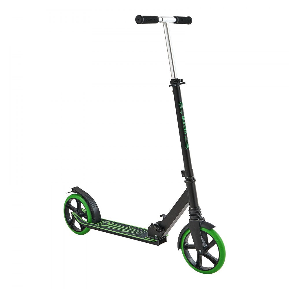 VEVOR Kick Scooter for Kids Ages 8+, Teens & Adults, 2-Wheel Toddler Scooter with Adjustable Height Handlebar, Wide Anti-Slip Deck, Foldable Lightweight for Boys & Girls up to 220 lbs, Black + Green