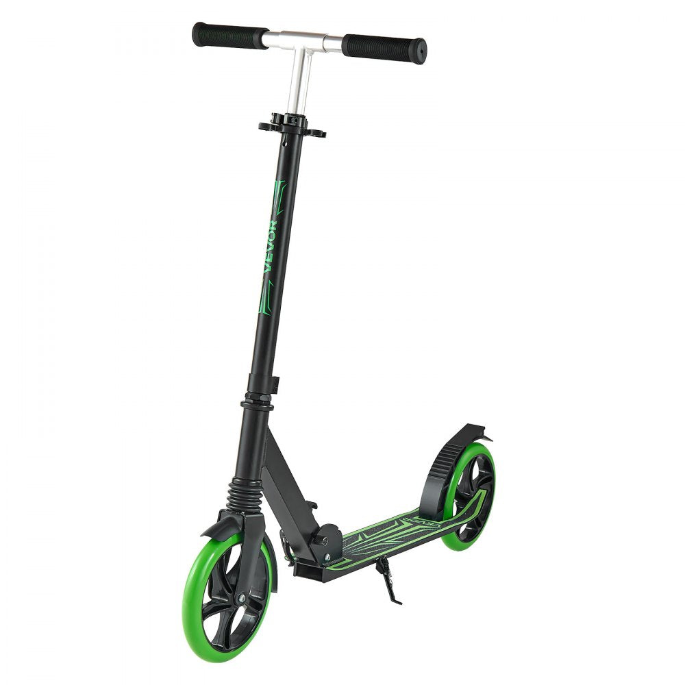 VEVOR Kick Scooter for Kids Ages 8+, Teens & Adults, 2-Wheel Toddler Scooter with Adjustable Height Handlebar, Wide Anti-Slip Deck, Foldable Lightweight for Boys & Girls up to 220 lbs, Black + Green