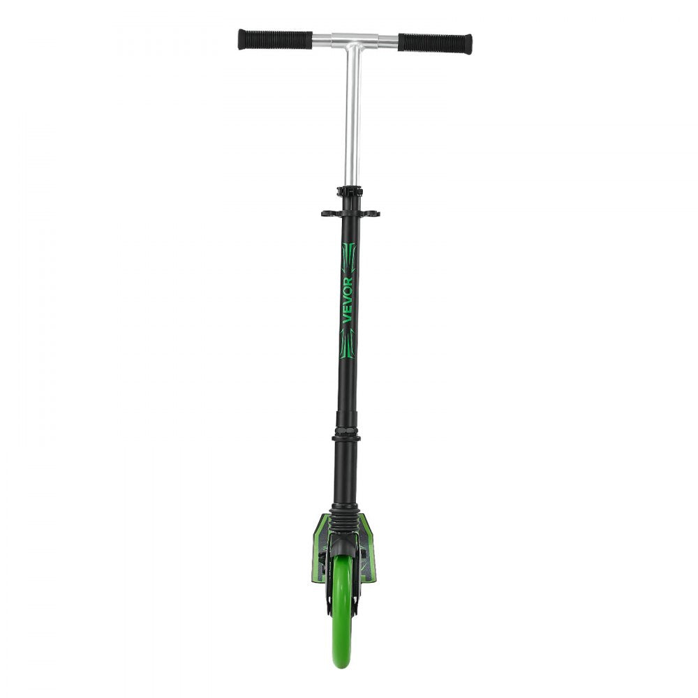 VEVOR Kick Scooter for Kids Ages 8+, Teens & Adults, 2-Wheel Toddler Scooter with Adjustable Height Handlebar, Wide Anti-Slip Deck, Foldable Lightweight for Boys & Girls up to 220 lbs, Black + Green