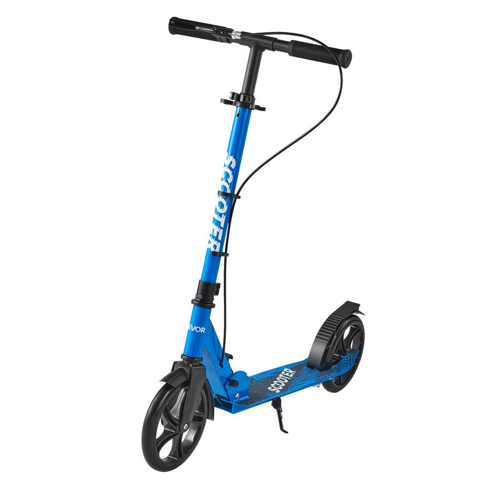 VEVOR Kick Scooter for Kids Ages 8+, Teens & Adults, 2-Wheel Toddler Scooter with Height Adjustable Handlebar, Wide Anti-Slip Deck, Foldable Lightweight for Boys & Girls up to 220 lbs, Black + Blue