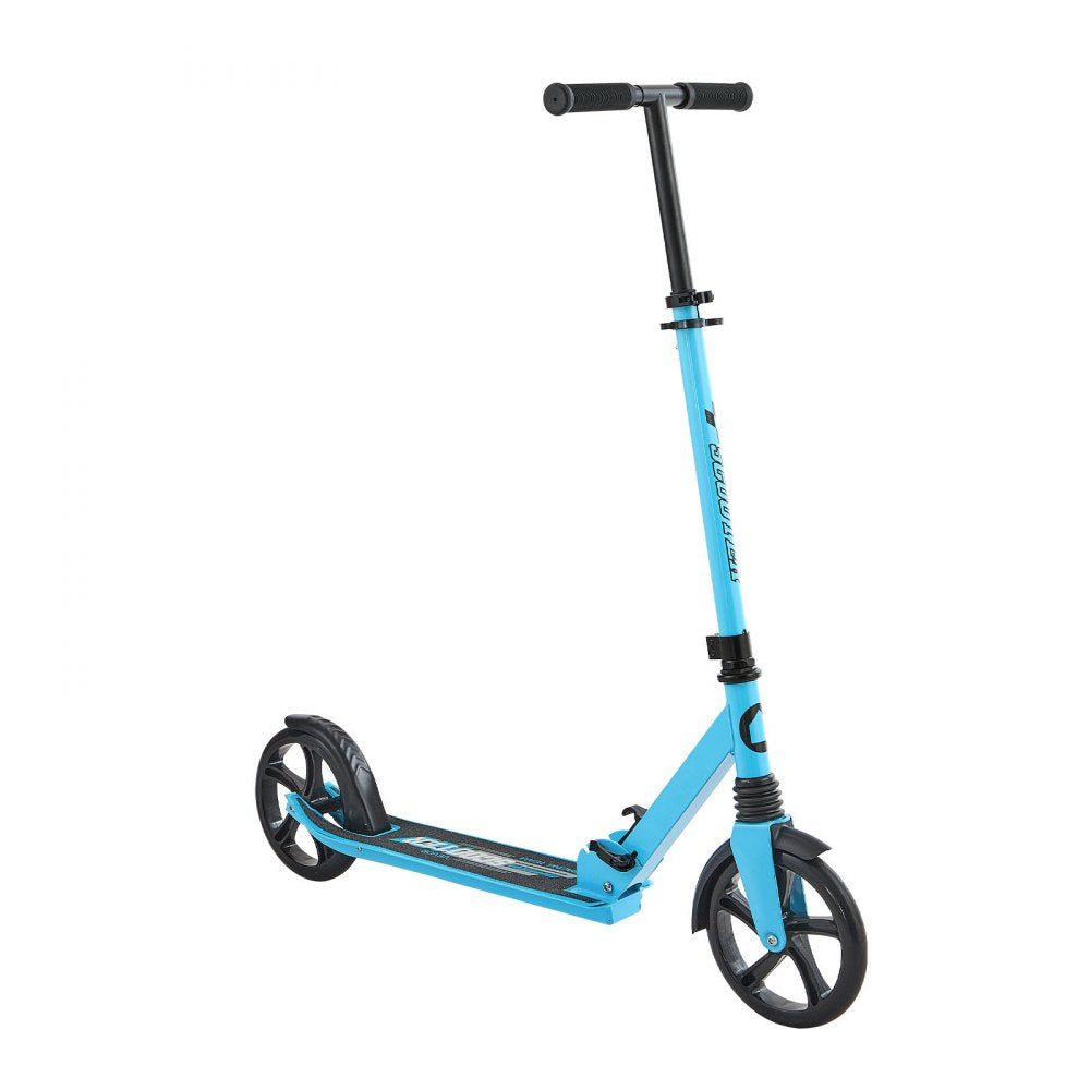 VEVOR Kick Scooter for Kids Ages 8+, Teens & Adults, 2-Wheel Toddler Scooter with Adjustable Height Handlebar, Wide Anti-Slip Deck, Foldable Lightweight for Boys & Girls up to 220 lbs, Blue + Black