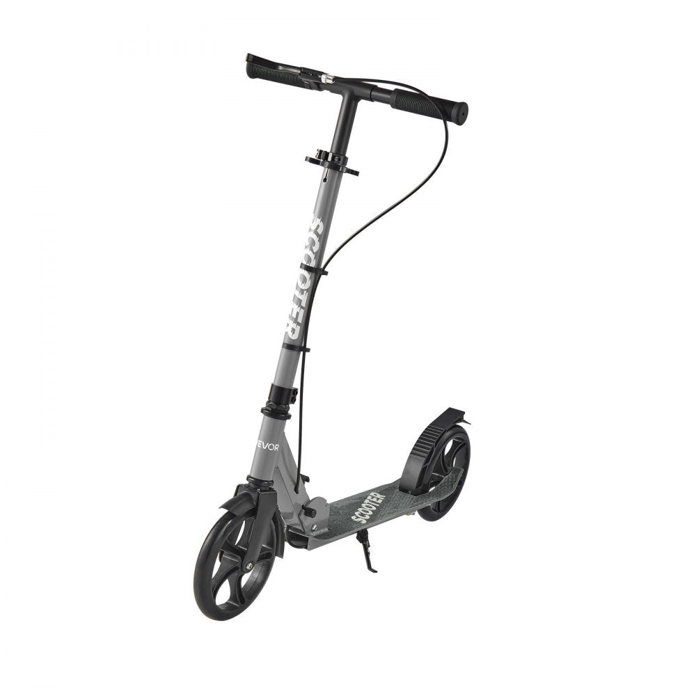VEVOR Kick Scooter for Kids Ages 8+, Teens & Adults, 2-Wheel Toddler Scooter with Adjustable Height Handlebar, Wide Anti-Slip Deck, Foldable Lightweight Frame for Boys & Girls up to 220 lbs, Gray