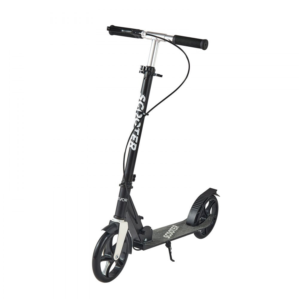 VEVOR Kick Scooter for Kids Ages 8+, Teens & Adults, 2-Wheel Toddler Scooter with Adjustable Height Handlebar, Wide Anti-Slip Deck, Foldable Lightweight for Boys & Girls up to 220 lbs, Black + Silver