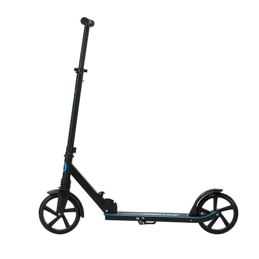 VEVOR Kick Scooter for Kids Ages 8+, Teens & Adults, 2-Wheel Toddler Scooter with Adjustable Height Handlebar, Wide Anti-Slip Deck, Foldable Lightweight for Boys & Girls up to 220 lbs, Black + Blue