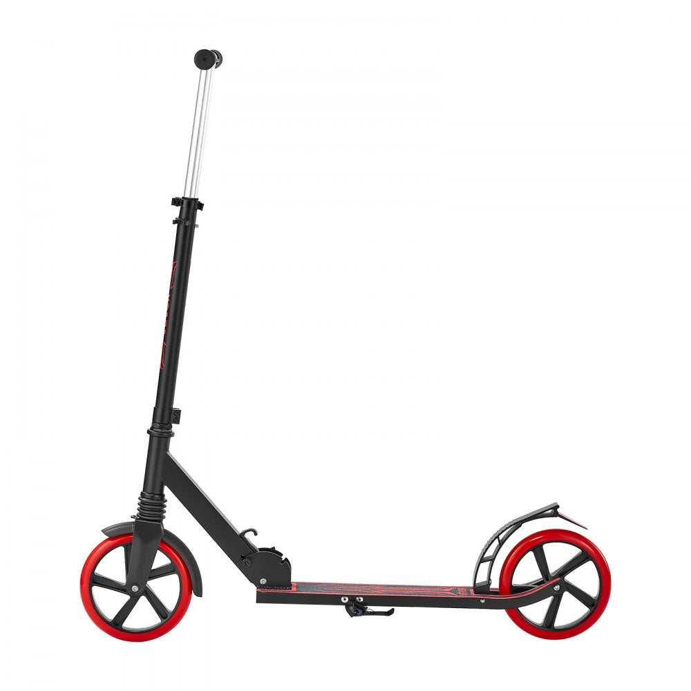 VEVOR Kick Scooter for Kids Ages 8+, Teens & Adults, 2-Wheel Toddler Scooter with Adjustable Height Handlebar, Wide Anti-Slip Deck, Foldable Lightweight for Boys & Girls up to 220 lbs, Black + Red