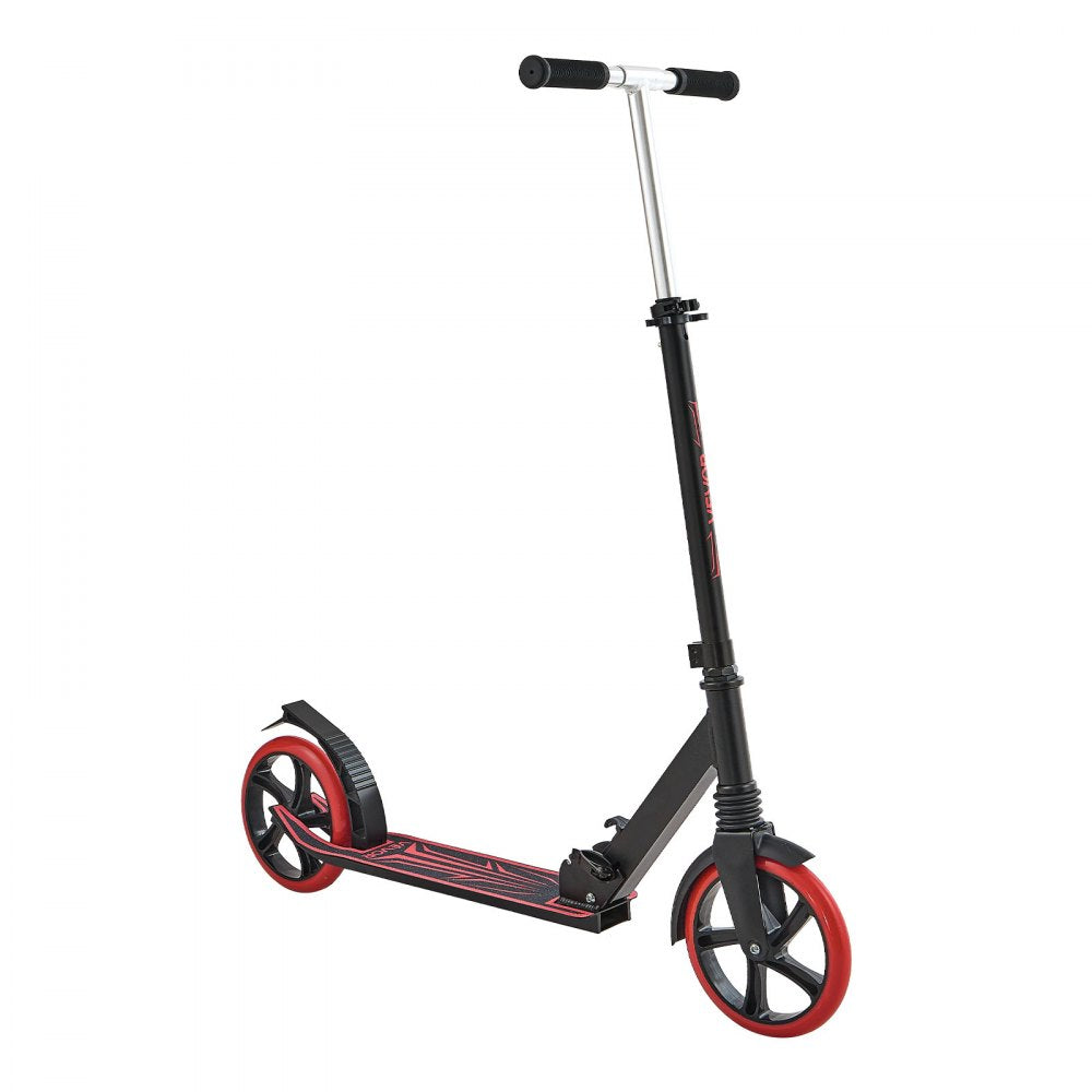 VEVOR Kick Scooter for Kids Ages 8+, Teens & Adults, 2-Wheel Toddler Scooter with Adjustable Height Handlebar, Wide Anti-Slip Deck, Foldable Lightweight for Boys & Girls up to 220 lbs, Black + Red