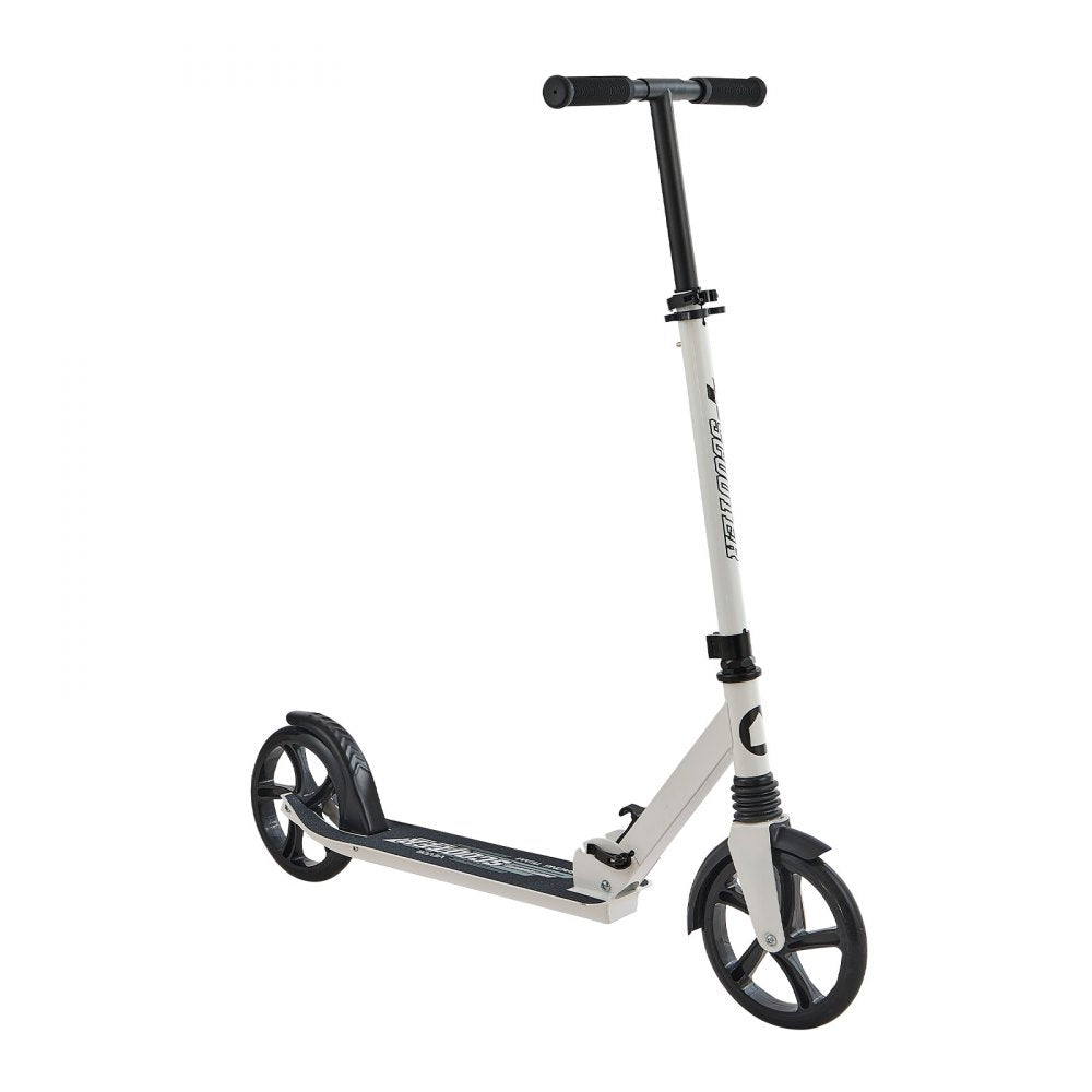 VEVOR Kick Scooter for Kids Ages 8+, Teens & Adults, 2-Wheel Toddler Scooter with Adjustable Height Handlebar, Wide Anti-Slip Deck, Foldable Lightweight for Boys & Girls up to 220 lbs, White + Black