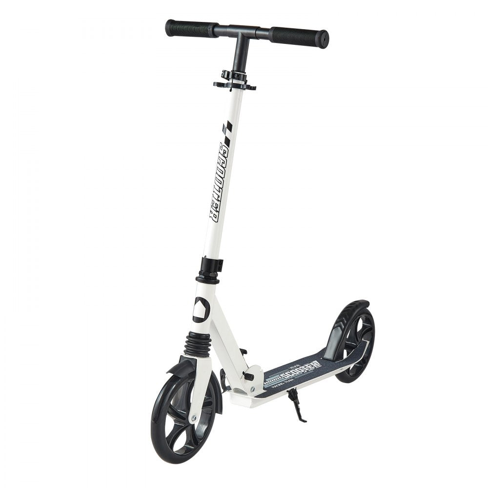 VEVOR Kick Scooter for Kids Ages 8+, Teens & Adults, 2-Wheel Toddler Scooter with Adjustable Height Handlebar, Wide Anti-Slip Deck, Foldable Lightweight for Boys & Girls up to 220 lbs, White + Black