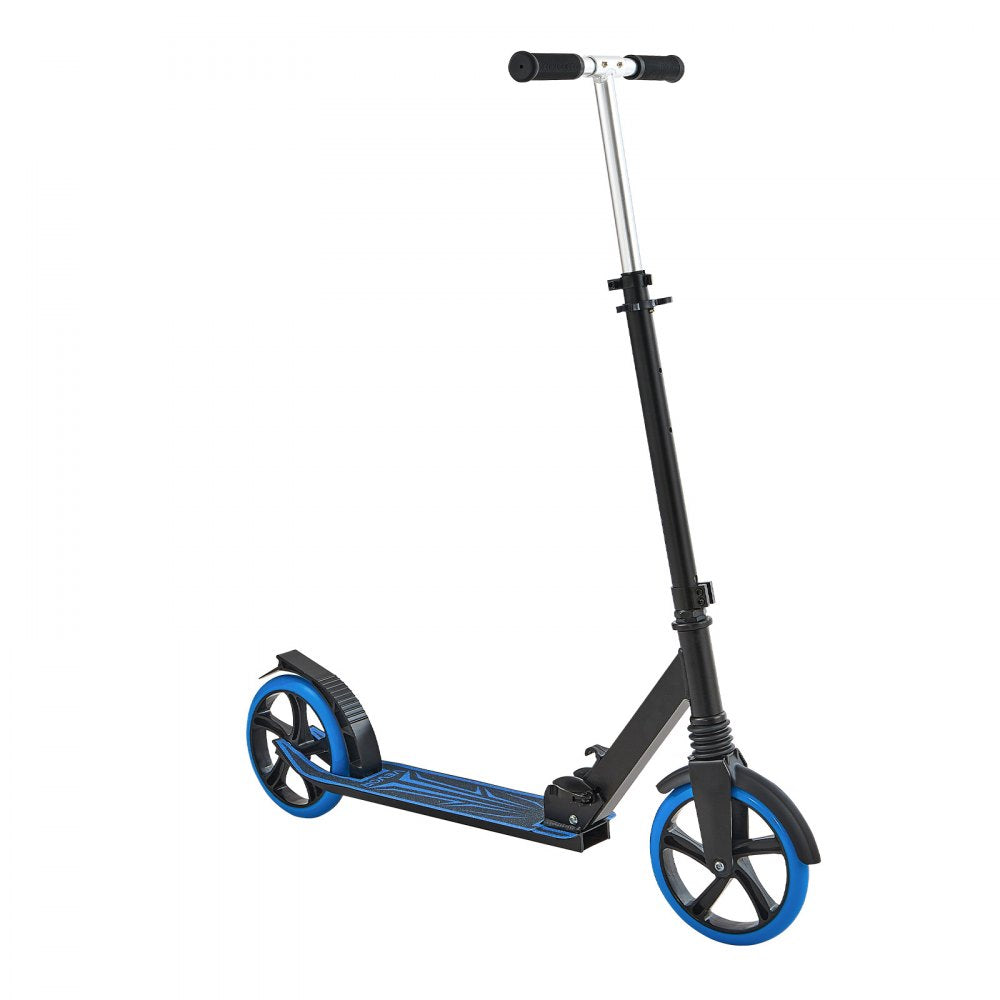 VEVOR Kick Scooter for Kids Ages 8+, Teens & Adults, 2-Wheel Toddler Scooter with Adjustable Height Handlebar, Wide Anti-Slip Deck, Foldable Lightweight Frame for Boys & Girls up to 220 lbs, Blue