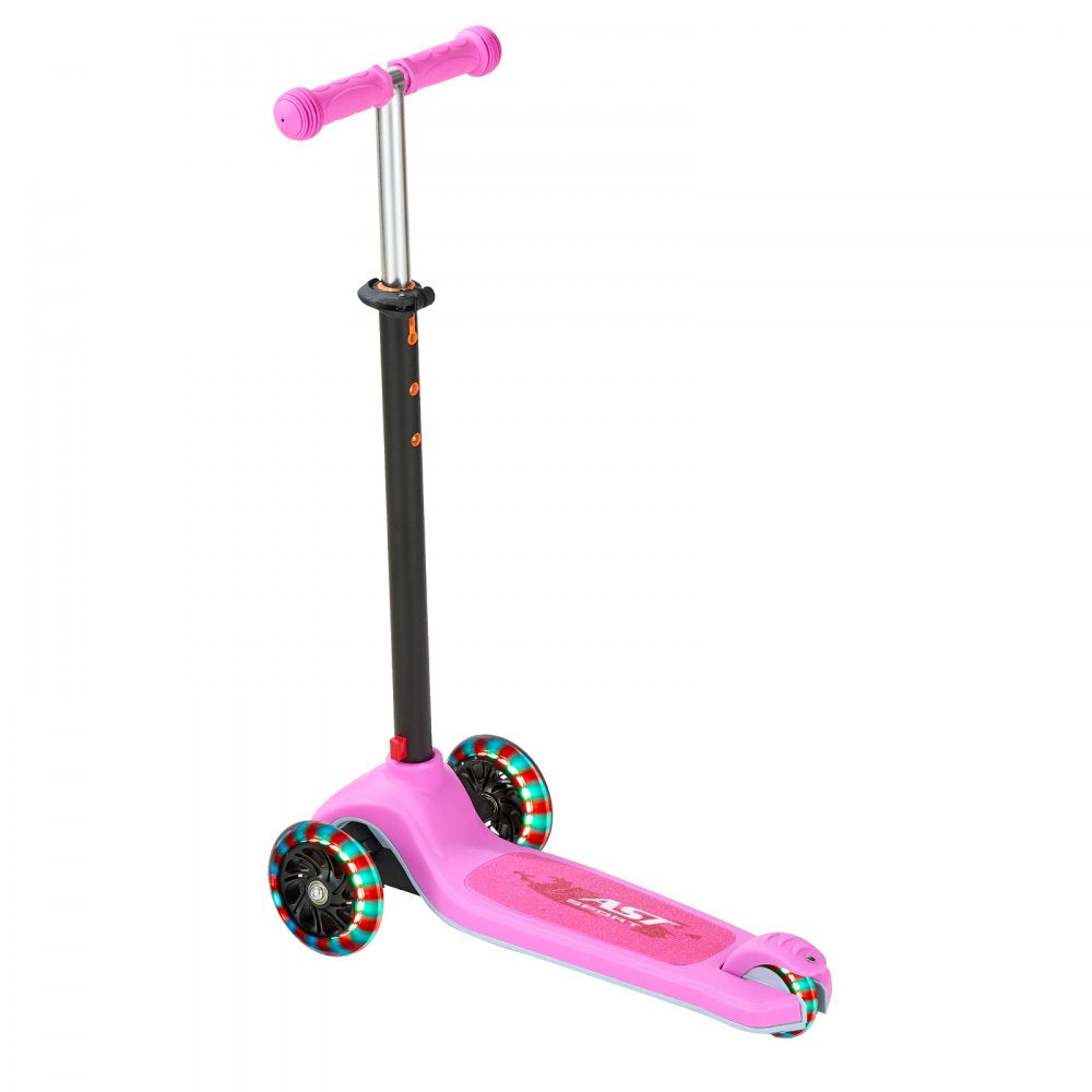 VEVOR Kick Scooter for Kids Ages 3+, 3-Wheel Toddler Scooter with Light-Up Wheels, Adjustable Height Handlebar, Wide Anti-Slip Deck, Lightweight Aluminum Frame for Boys & Girls up to 165 lbs, Pink