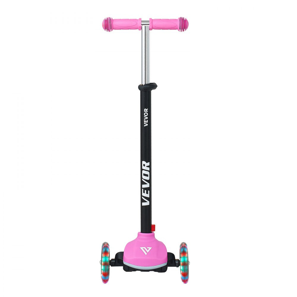 VEVOR Kick Scooter for Kids Ages 3+, 3-Wheel Toddler Scooter with Light-Up Wheels, Adjustable Height Handlebar, Wide Anti-Slip Deck, Lightweight Aluminum Frame for Boys & Girls up to 165 lbs, Pink