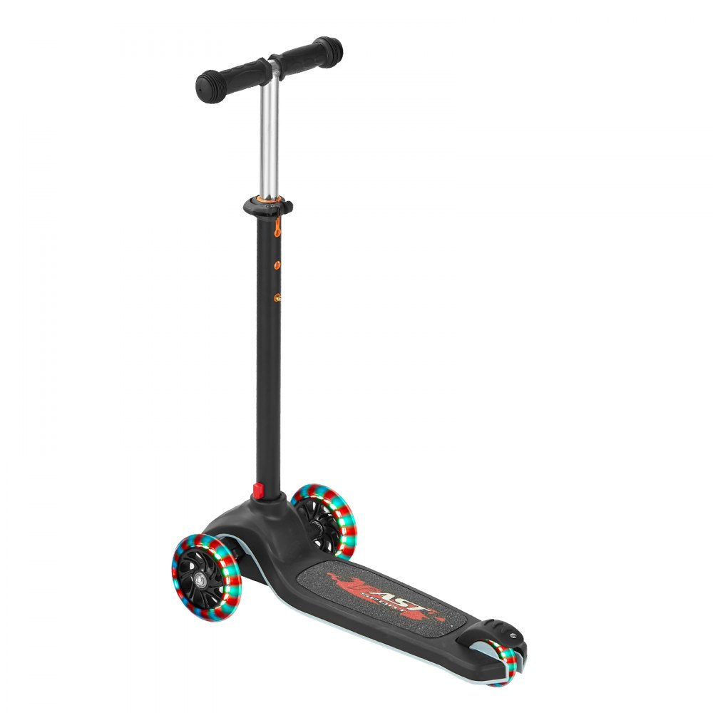 VEVOR Kick Scooter for Kids Ages 3+, 3-Wheel Toddler Scooter with Light-Up Wheels, Adjustable Height Handlebar, Wide Anti-Slip Deck, Lightweight Aluminum Frame for Boys & Girls up to 165 lbs, Black