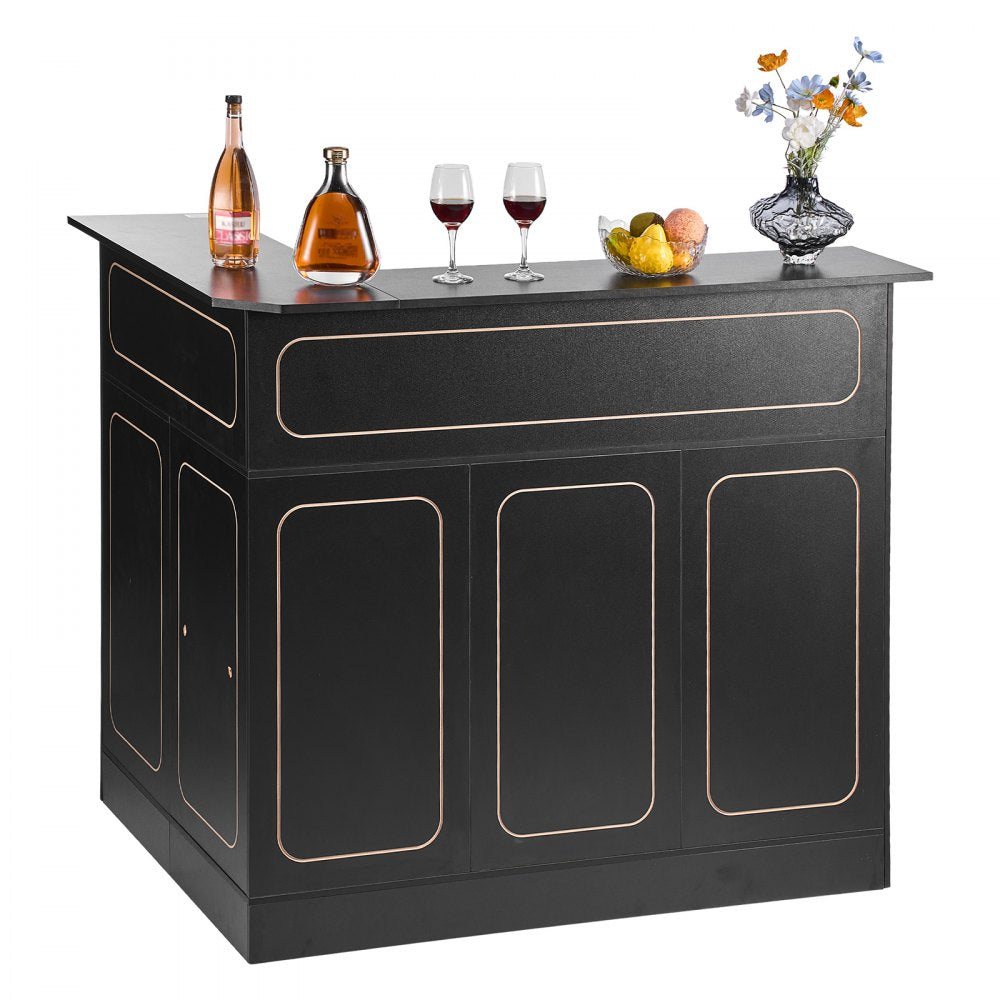 VEVOR Home Bar Unit, L-Shaped Wine Bar Cabinet Table 4-Tier with Storage Shelves,  Wine Glass Holder, 300 lbs Max Capacity, Wood Liquor Cabinet for Home, Kitchen, Living Room, Pub, Basement, Black