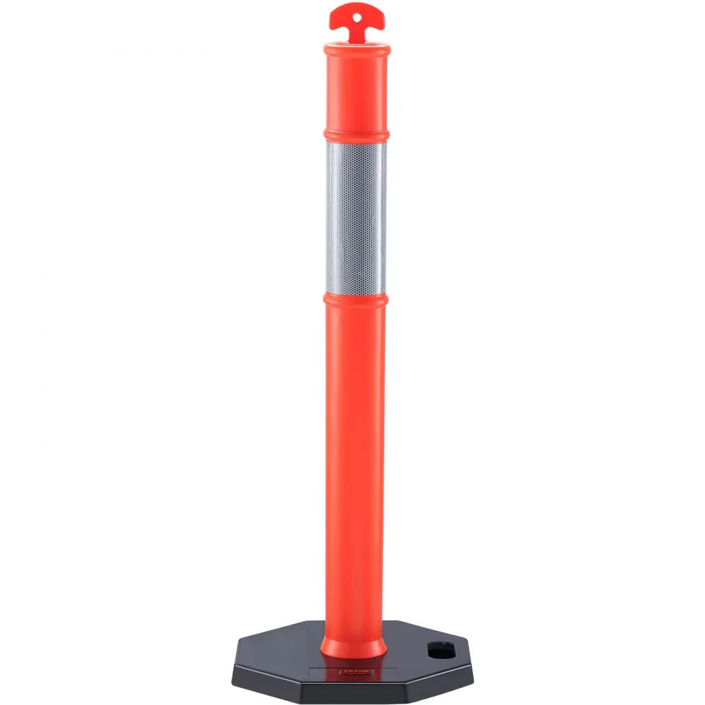 VEVOR Traffic Delineator Post Cones, 2 Pack, Traffic Safety Delineator Barrier with 16.93 x 16.93 in Rubber Base, for Traffic Control Warning Outdoor Indoor Use Parking Lot Construction Caution Roads