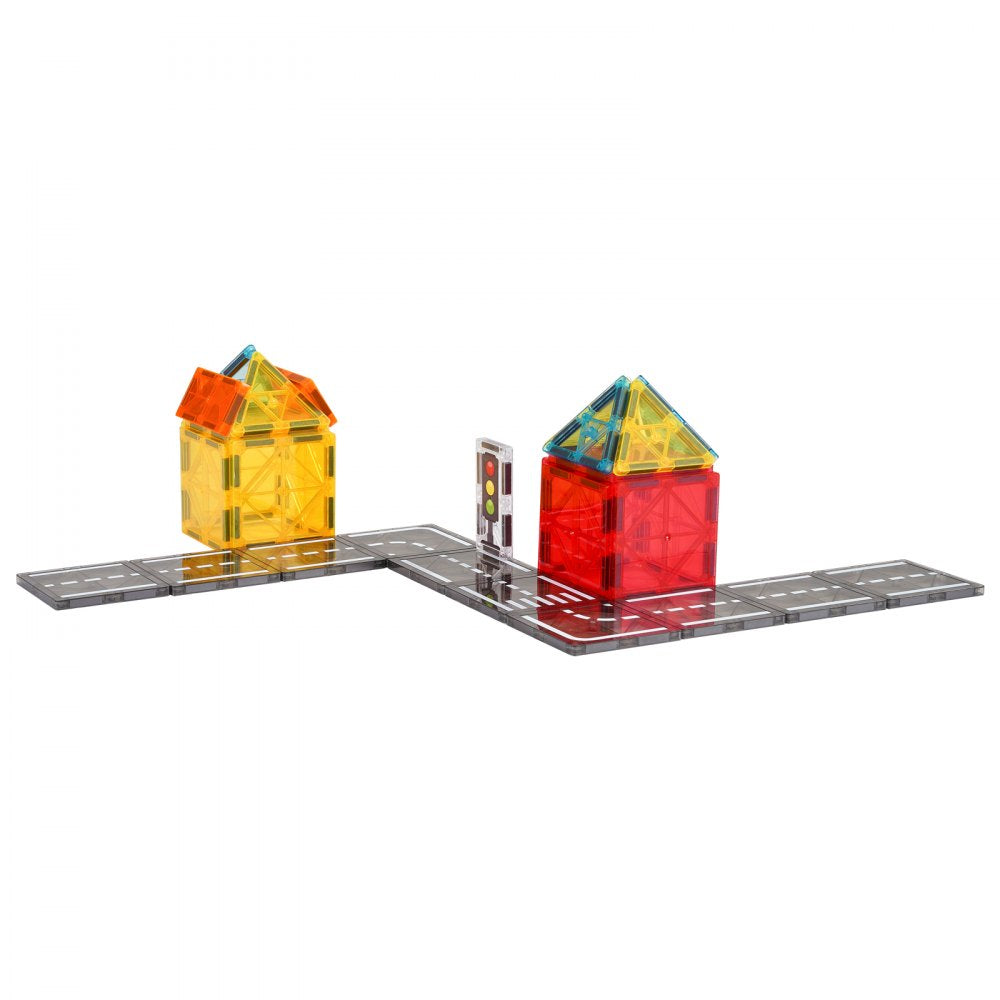 VEVOR Magnetic Tiles, 56 PCS Magnetic Road Building Blocks for Kids, Magnet Building Set with Storage Bag, STEM Sensory Educational City Construction Stacking Toys Gift for Toddlers Boys Girls Aged 3+