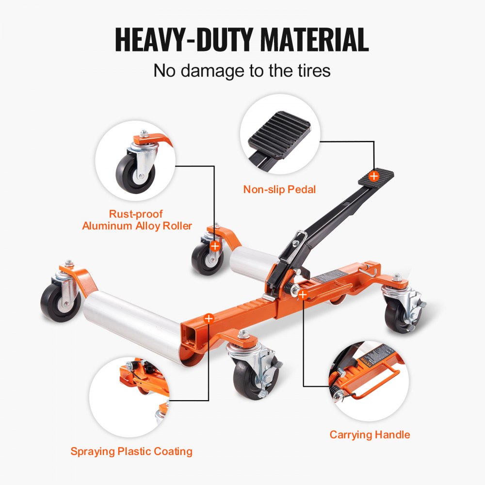 VEVOR Wheel Dolly, 1 Set Wheel Dolly Car Skate, Heavy Duty Vehicle Positioning with Ratcheting Foot Pedal, Ratchet Type Tire Skate Tire Jack for Car Truck RV Trailer, 1500 LBS