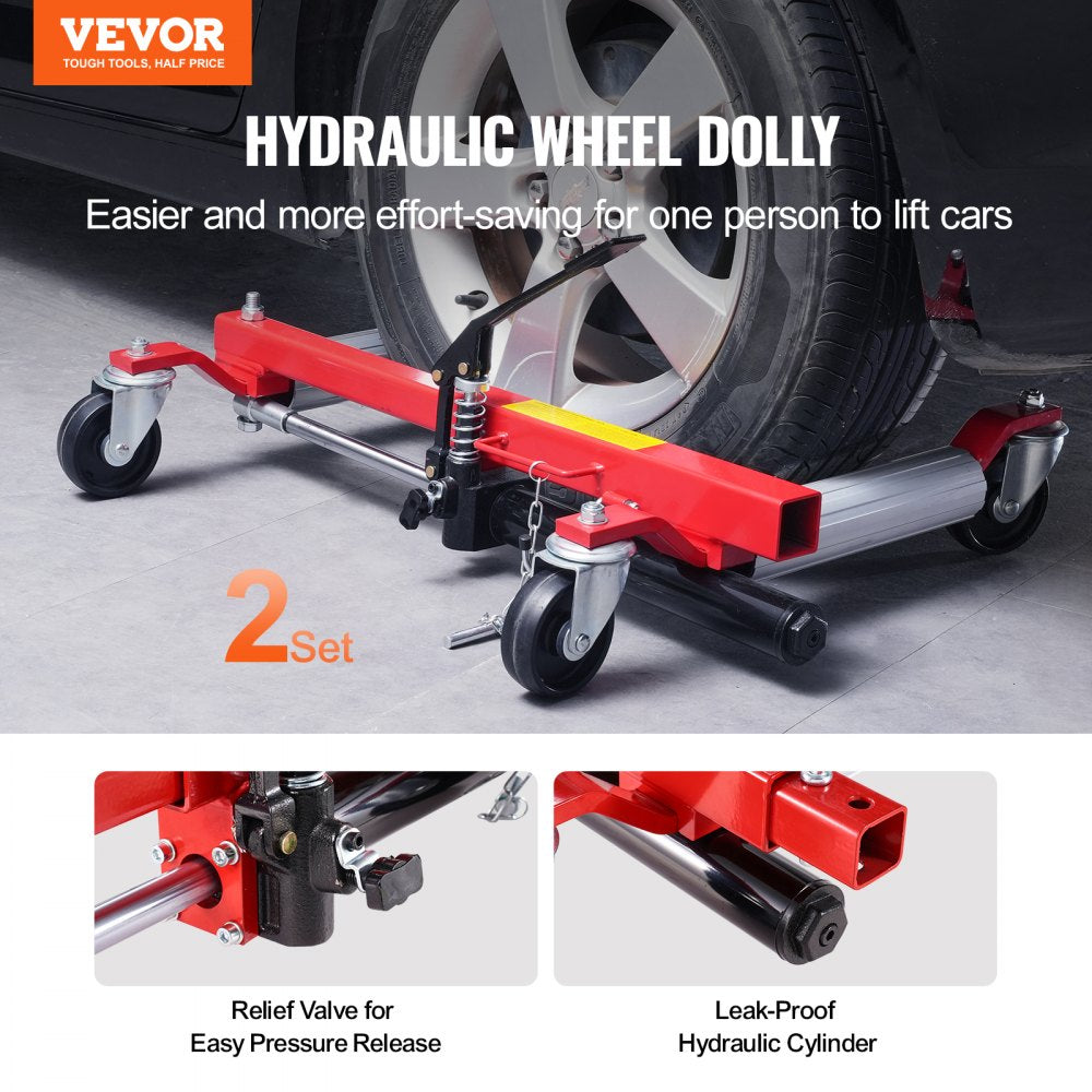 VEVOR hydraulic wheel dolly - feature image: hydraulic wheel dolly easier lifting, relief valve, leak-proof cylinder