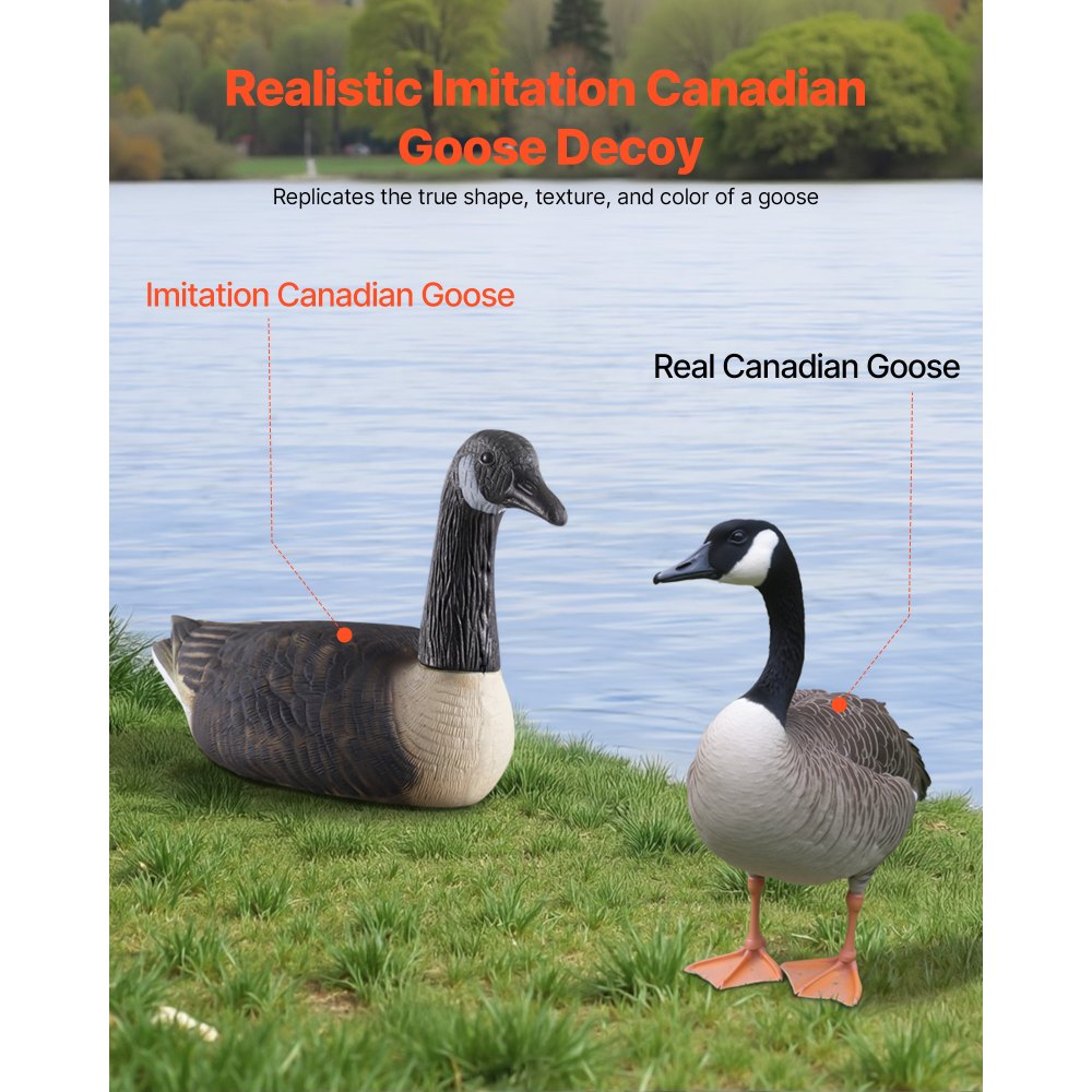 VEVOR Canada Goose Decoys, Outdoors Goose Decoy for Waterfowl Hunting, Durable Plastic Floaters with Ultra Realistic Paint, for Pool, Pond, Lake, Garden Yard Decoration, Easy to Carry and Use, 6-Pack