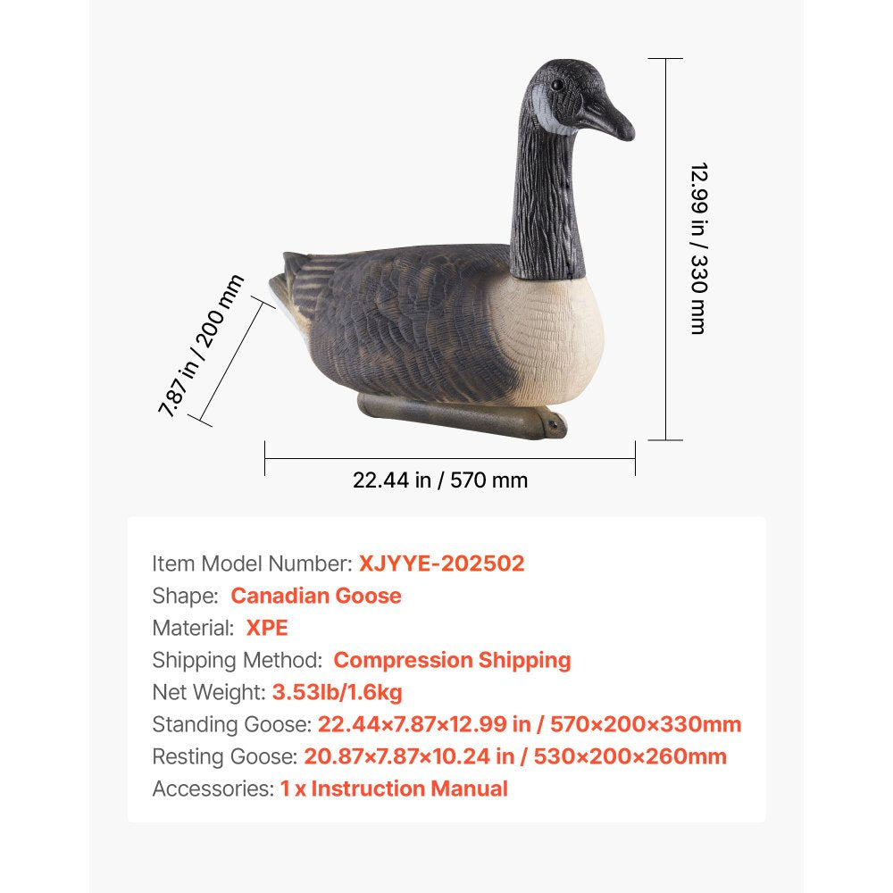 VEVOR Canada Goose Decoys, Outdoors Goose Decoy for Waterfowl Hunting, Durable Plastic Floaters with Ultra Realistic Paint, for Pool, Pond, Lake, Garden Yard Decoration, Easy to Carry and Use, 6-Pack