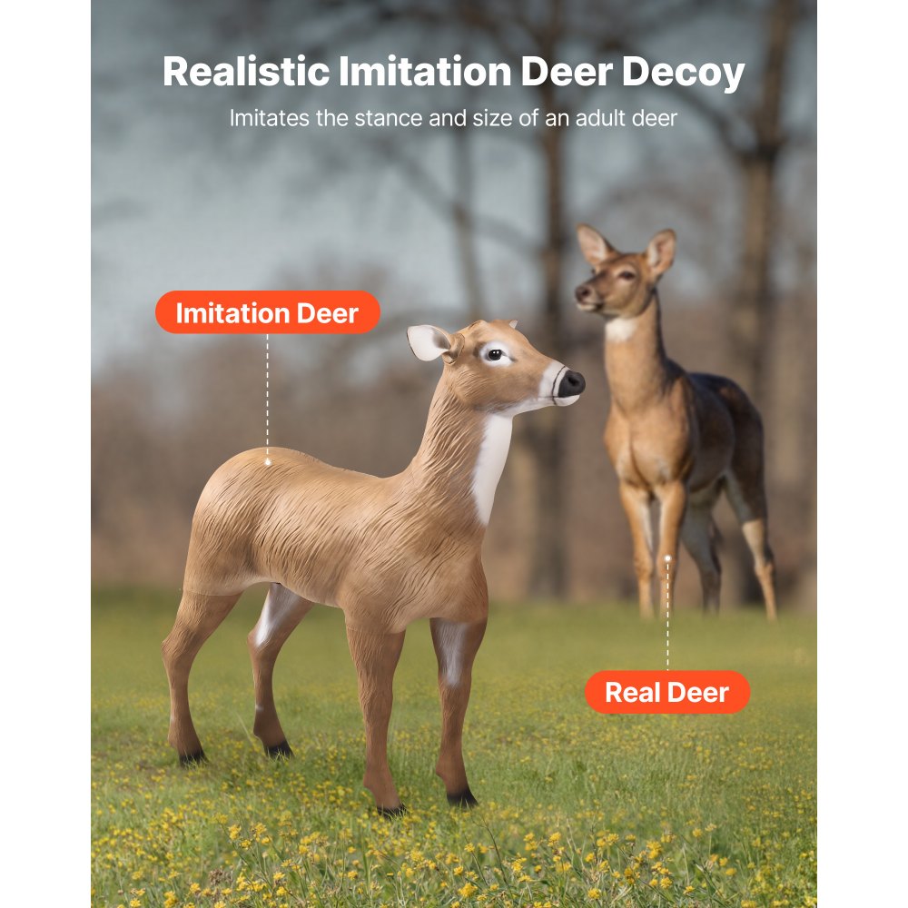 VEVOR Deer Decoy, Outdoor Deer Decoys for Hunting, Realistic Durable HDPE Doe Hunting Decoy, Foldable Legs for Easy to Carry and Use, for Garden Yard Decoration, 1-Pack