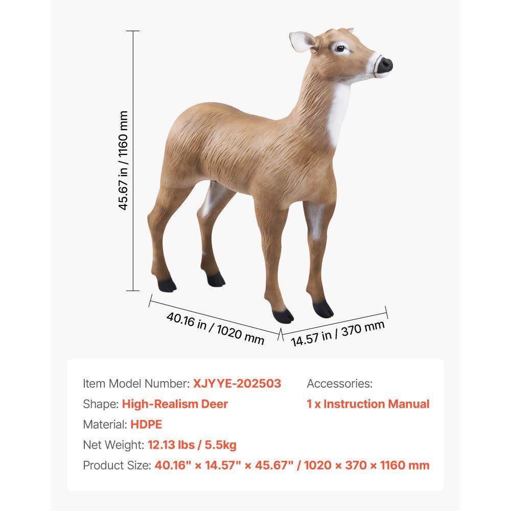 VEVOR Deer Decoy, Outdoor Deer Decoys for Hunting, Realistic Durable HDPE Doe Hunting Decoy, Foldable Legs for Easy to Carry and Use, for Garden Yard Decoration, 1-Pack