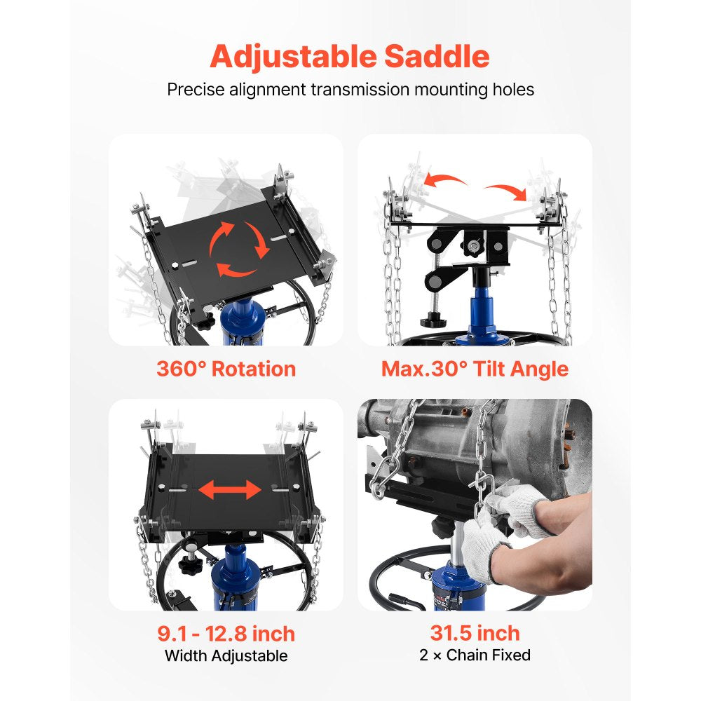 VEVOR Hydraulic Transmission Jack, 1322 lbs / 0.6 Ton Lifting Capacity Telescoping Transmission Jack with Foot Pedal, Dual Telescopic Trans, 34.6-69.3 in High Lifting Height, Garage/Shop Lift Hoist