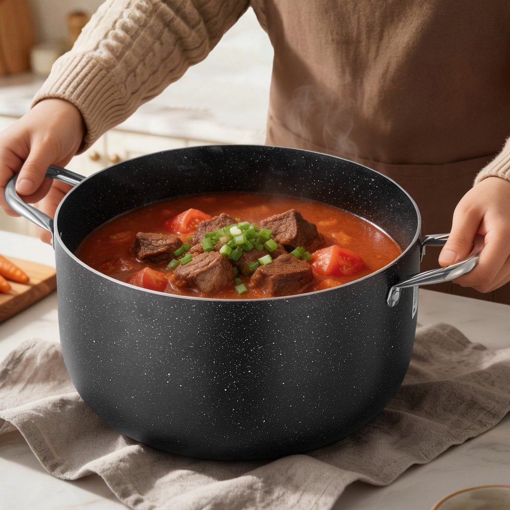 VEVOR Aluminum Stock Pot, 12-Quart Nonstick Ceramic Coated Pot with Glass Lid, PFOA-Free, PFAS-Free, Compatible with Gas Stoves, Induction Cooktops, Electric Stoves, for Soups, Stews, and Pasta