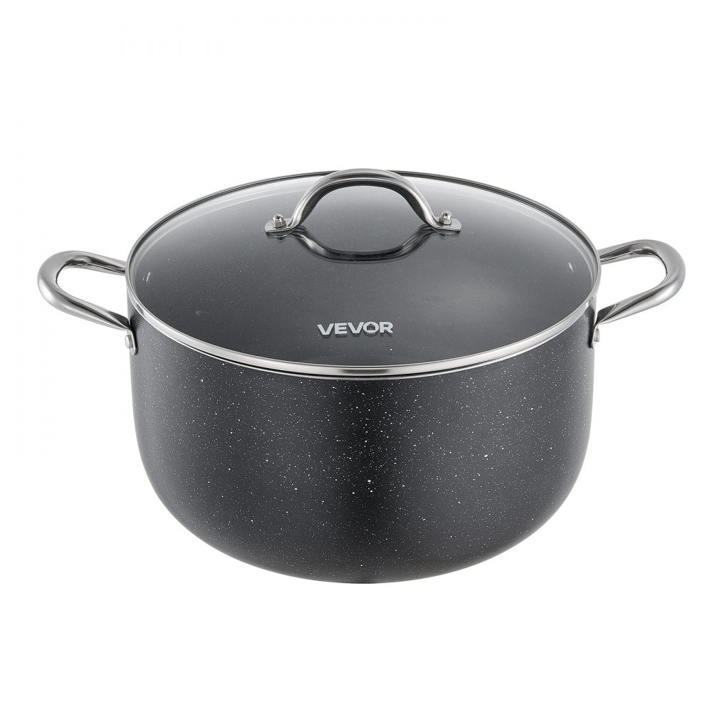VEVOR Aluminum Stock Pot, 12-Quart Nonstick Ceramic Coated Pot with Glass Lid, PFOA-Free, PFAS-Free, Compatible with Gas Stoves, Induction Cooktops, Electric Stoves, for Soups, Stews, and Pasta