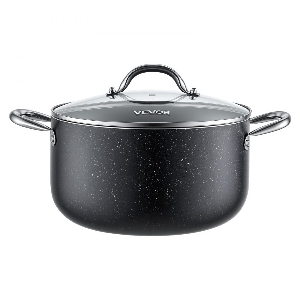 VEVOR Aluminum Stock Pot, 6-Quart Nonstick Ceramic Coated Pot with Glass Lid, PFOA-Free, PFAS-Free, Compatible with Gas Stoves, Induction Cooktops, Electric Stoves, for Soups, Stews, and Pasta