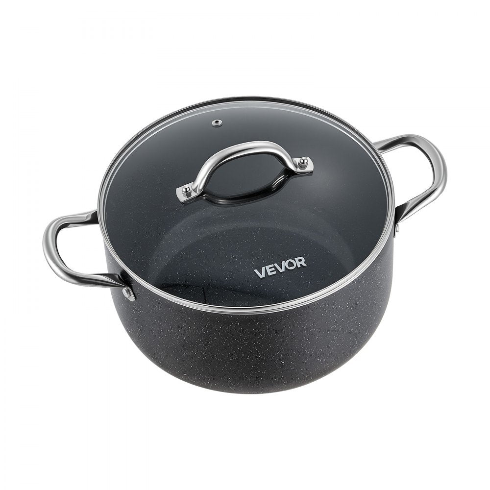 VEVOR Aluminum Stock Pot, 8-Quart Nonstick Ceramic Coated Pot with Glass Lid, PFOA-Free, PFAS-Free, Compatible with Gas Stoves, Induction Cooktops, Electric Stoves, for Soups, Stews, and Pasta